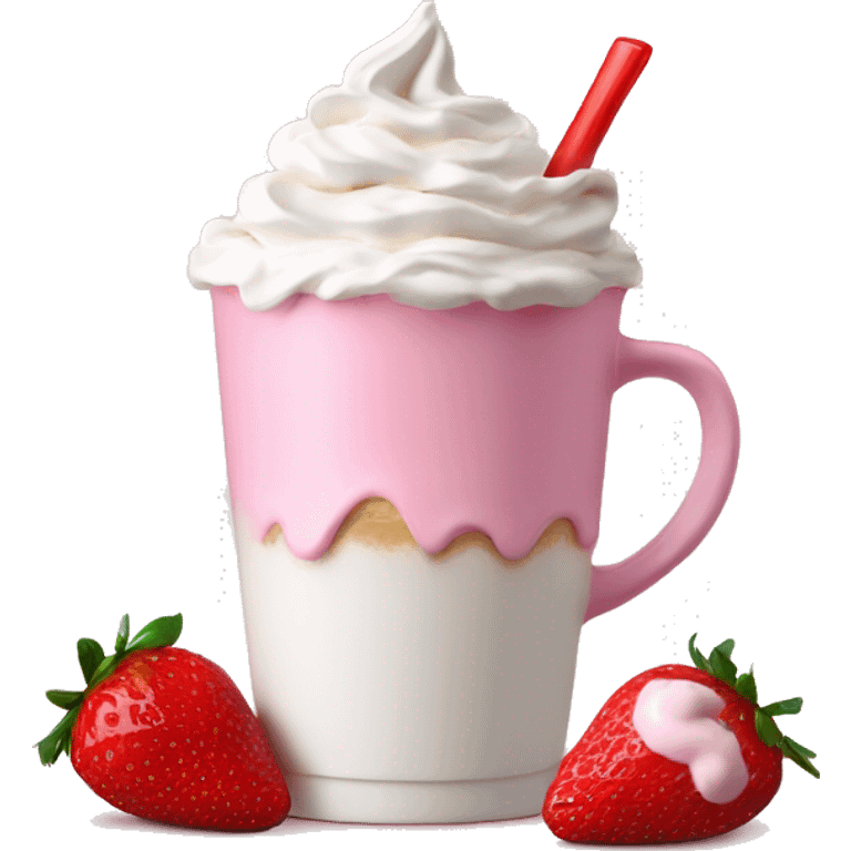 Pink latte with whip cream and strawberries  emoji