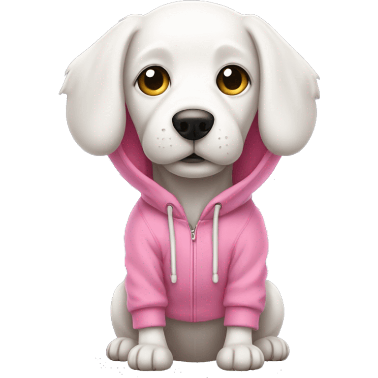 White dog wearing a pink hoodie emoji