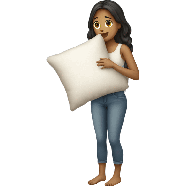 a girl with a pillow，full body emoji