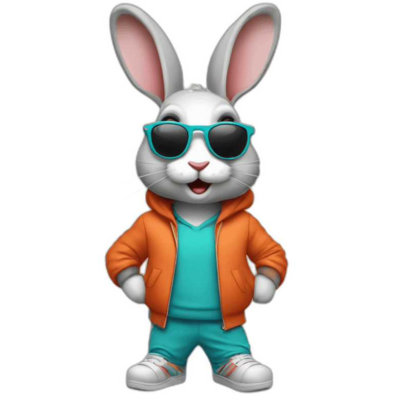 crazy rabbit in retro track suit and sunglasses emoji