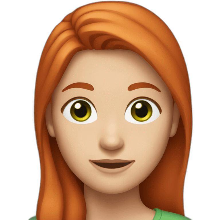 Red hair, green eyes, female, oval head emoji