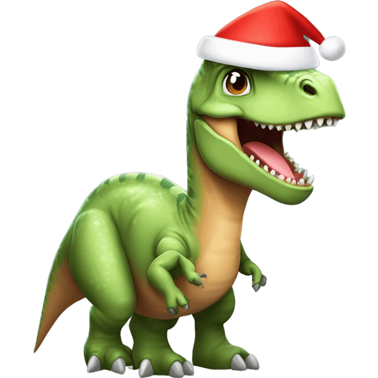 A dinosaur wearing a Christmas hat ￼ emoji