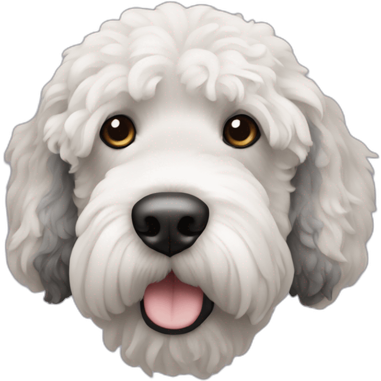 black face Portuguese water dog with white chin and chest emoji