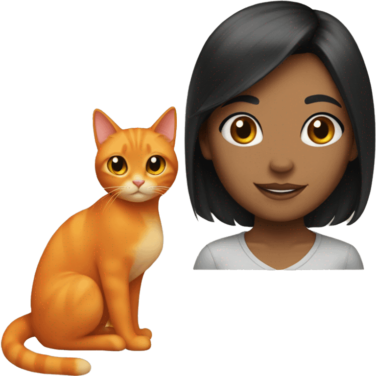 Black hair girl and orange cat emoji