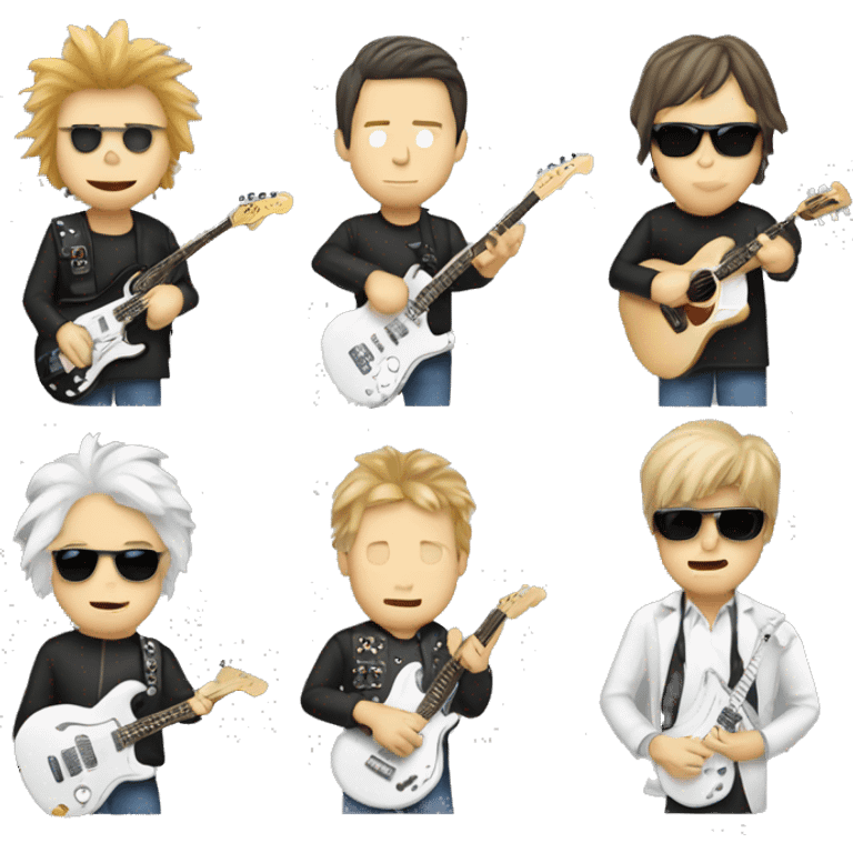 4 hommes blancs qui font du rock avec des instruments de musique  emoji