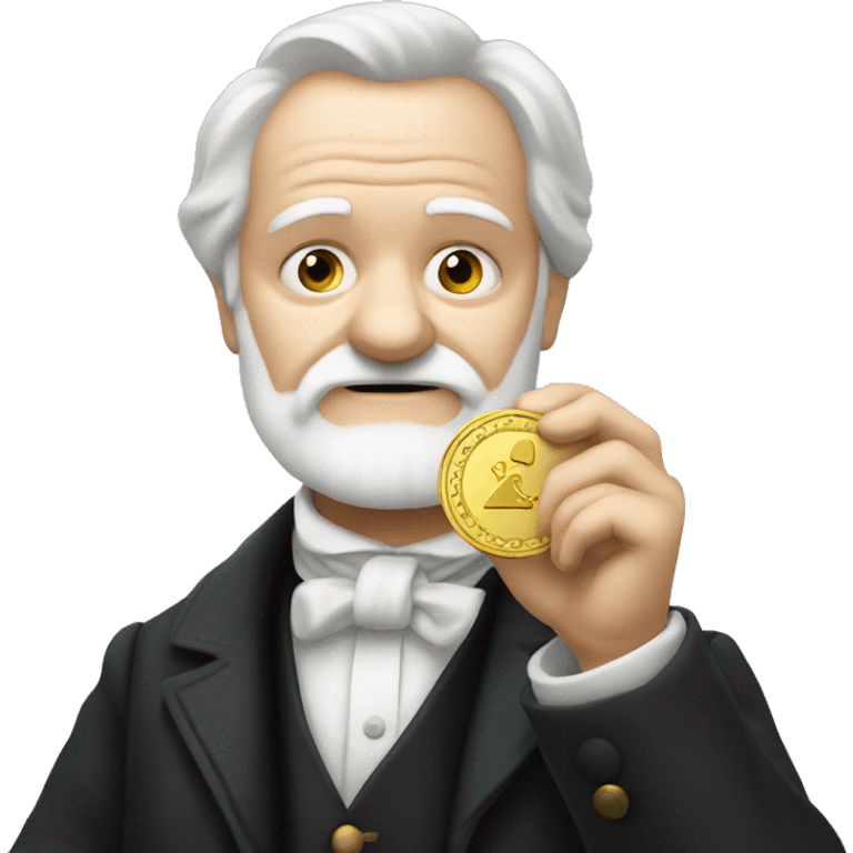 Victor Hugo holding a gold coin in his hand emoji