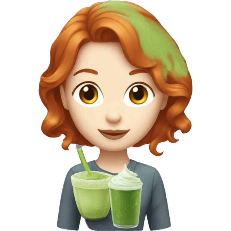 Redhead girl with iced matcha emoji