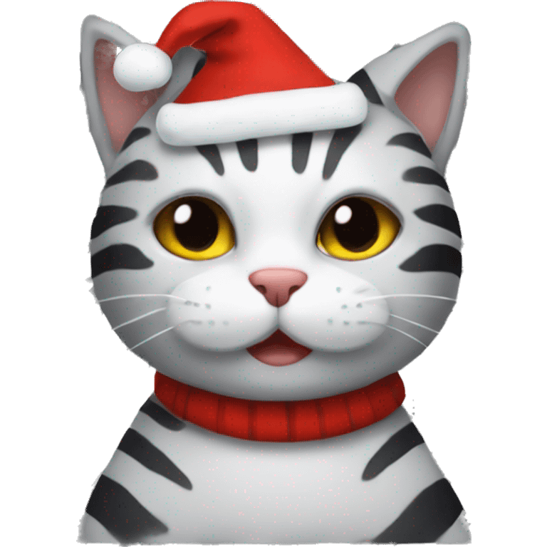 Cat with grey and black stripes with christmas hat emoji