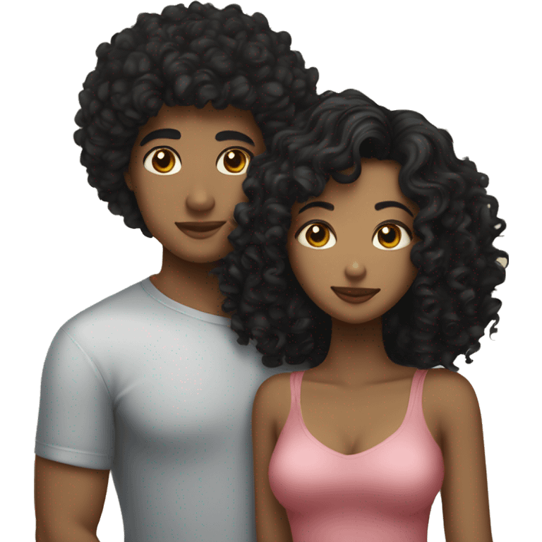 Curly haired couple kissing light with black hair girl has short hair emoji