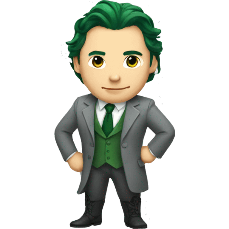 loki dressed in a grey suit and green tie emoji