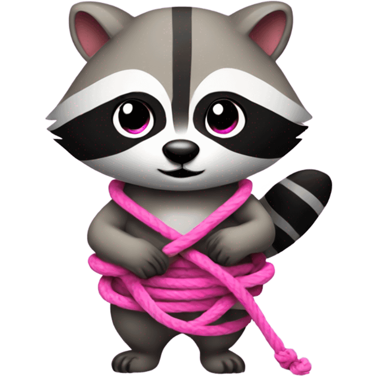 raccoon with pink ropes tied on wrist and ankles emoji