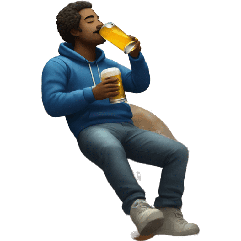 Person sat on a nebula drinking beer surrounded by golden stars and planets emoji