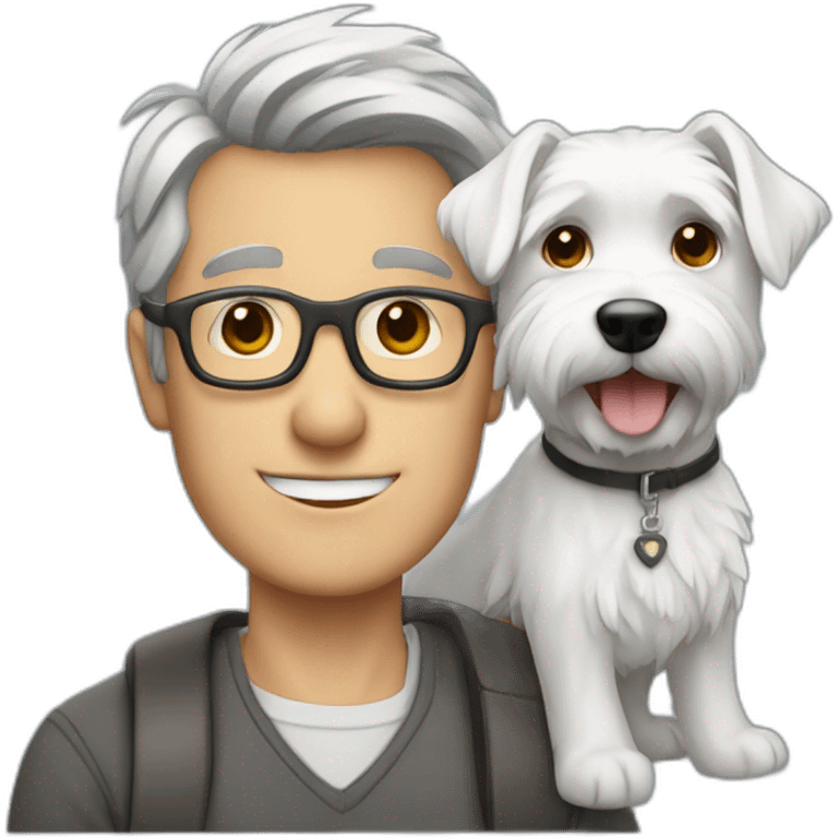 Gray hair man with glasses anda with westie dog girl emoji