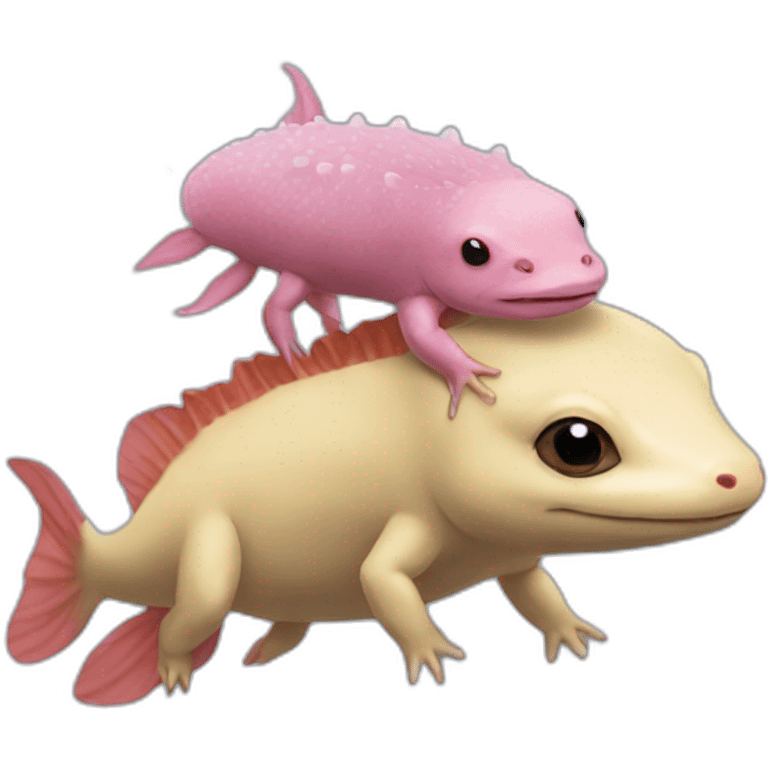 A axolotl on the head of a otter emoji