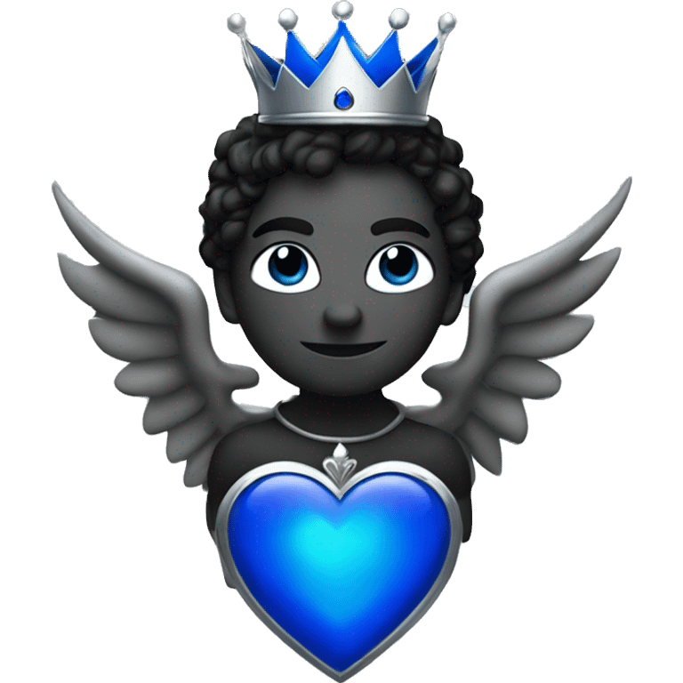 Black heart with wings and royal blue flames and a silver crown emoji