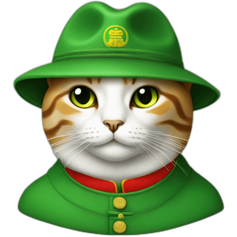 cat wearing chairman mao green hat emoji