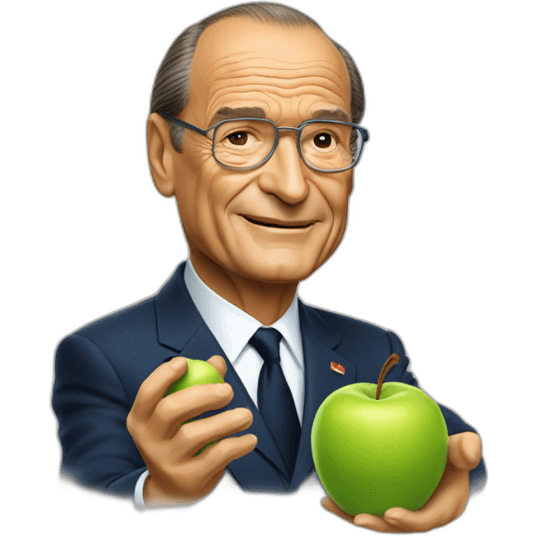 Jacques Chirac holding an apple emoji