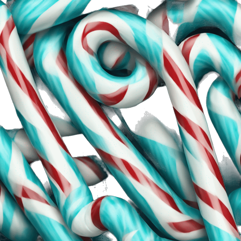 Realistic isolated aqua blue and white striped candy cane. emoji