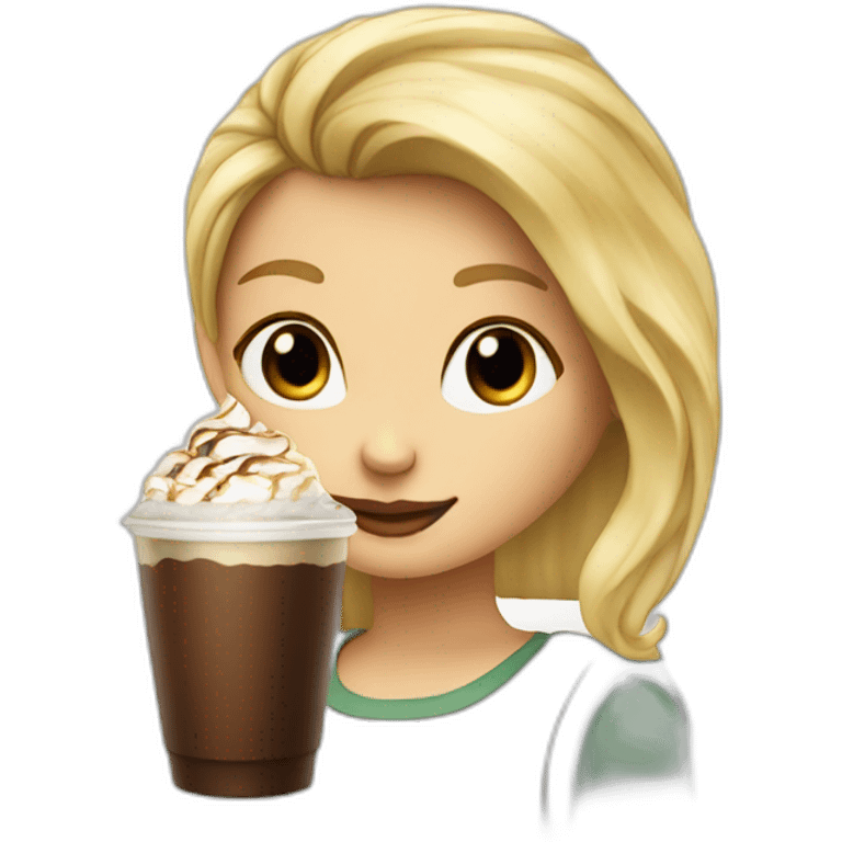 blond girl drinking java chip frappe emoji