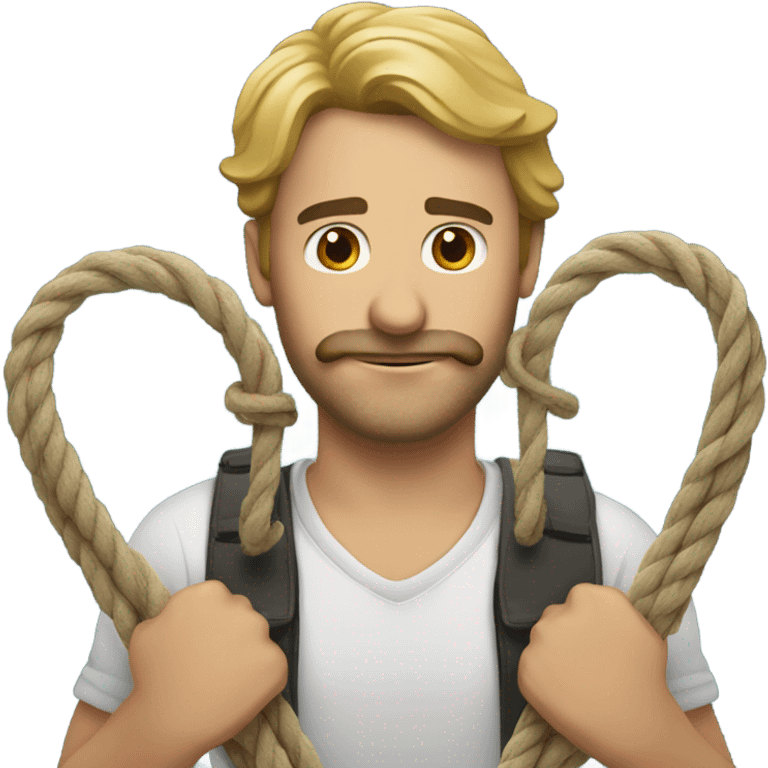 Man holds two rope emoji