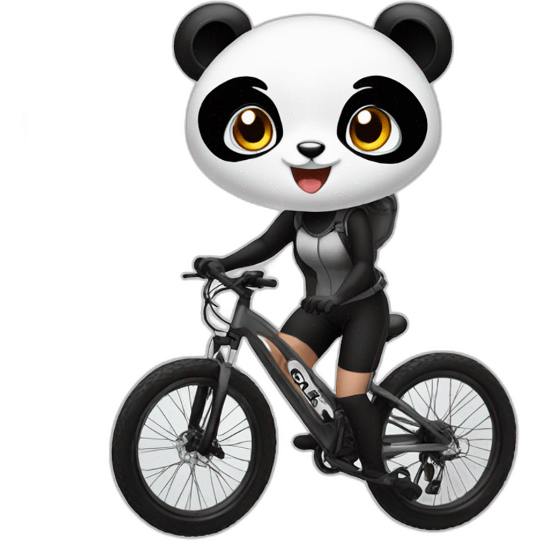 Cute Panda girl with carbon mountain bike emoji