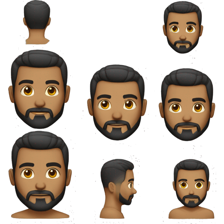 Homem maquina zero no cabelo, moreno, com barba grande, olhos castanhos escuros vestimdo terno preto emoji