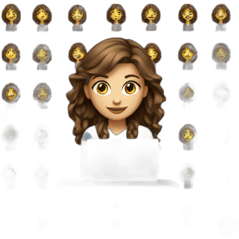 Beautiful programmer girl with brown hair working with MacBook emoji