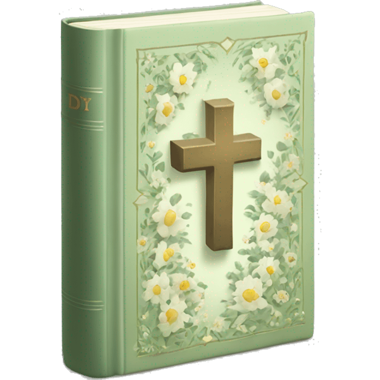 Open Light Sage green holy Bible with a light coloured gardens coming from the sides of the Bible  emoji