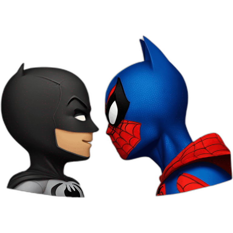 spiderman and batman pretending to kiss emoji