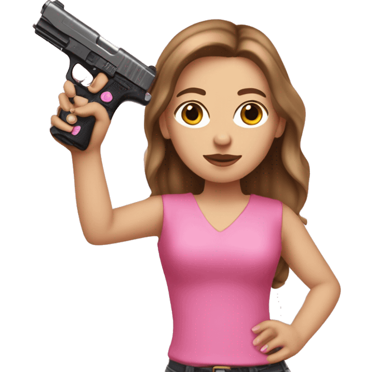 Brown Haired White Girl hand pink nails holding pink gun emoji