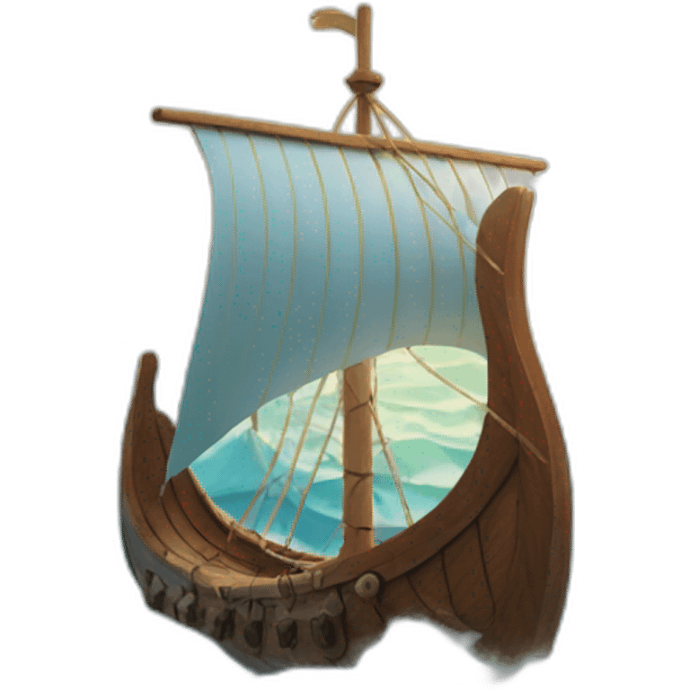 viking ship on the ocean with blue sky and sun in background emoji