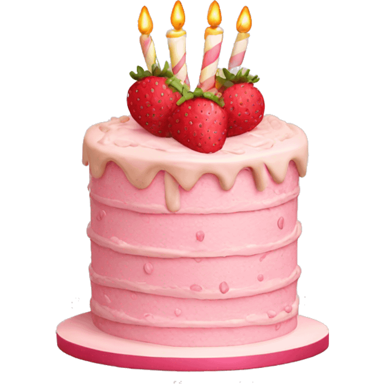 Pink strawberries and cream birthday cake  emoji