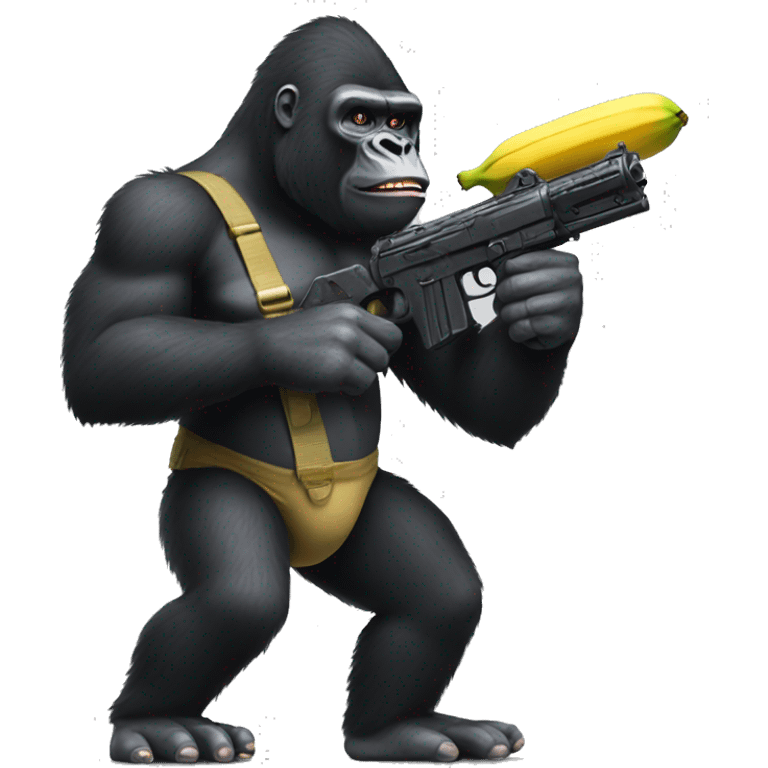 a gorilla in a war with a banana gun emoji