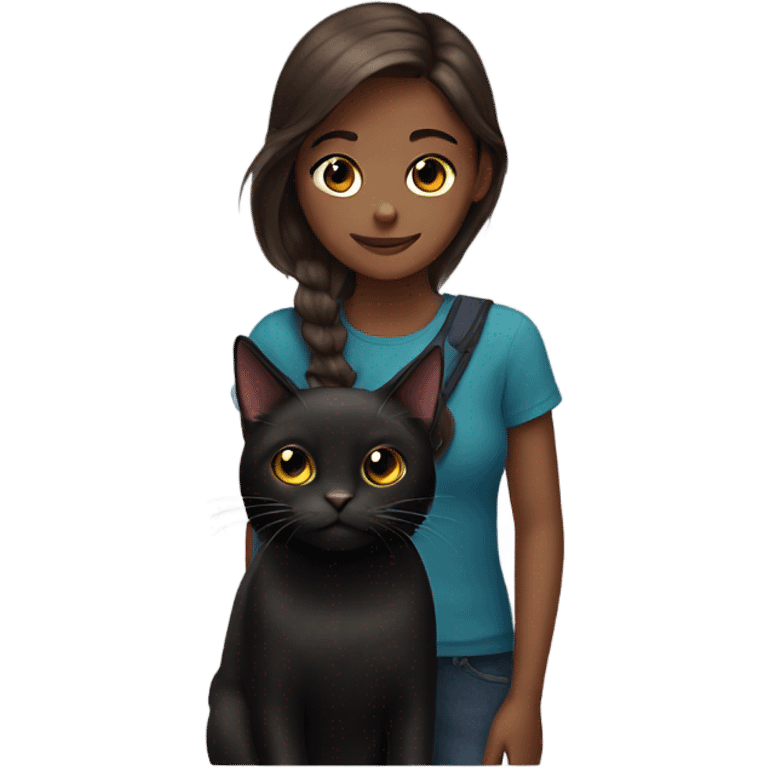 black cat with brown haired girl  emoji