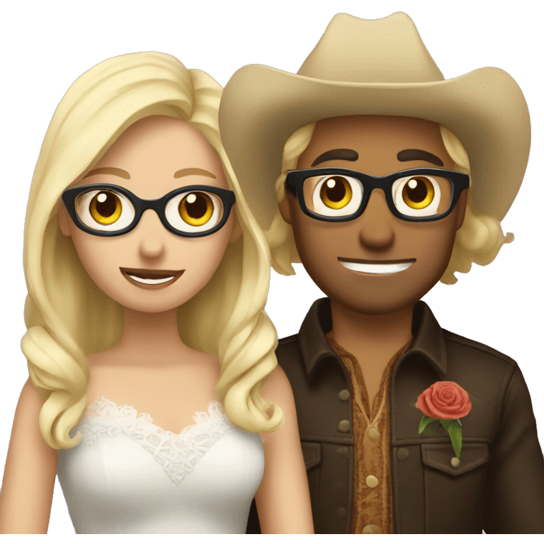 Blonde haired cowboy with glasses marrying a dark haired alternative woman  emoji