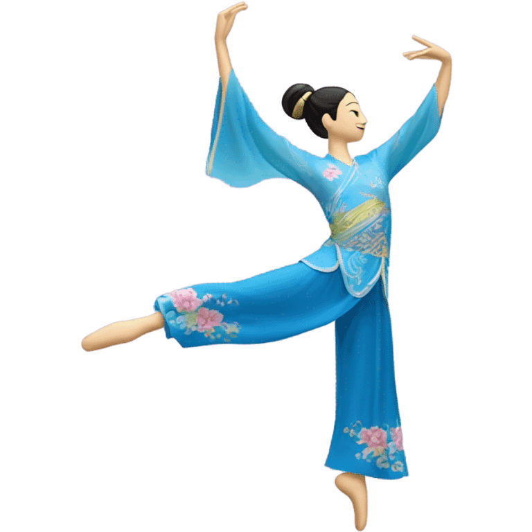 Shen yun dancer with one leg in the air flowing sleeves on arms emoji