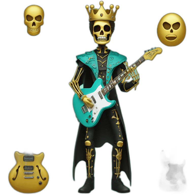 Soolking brook ;black affro cut ;turquoise electric guitar;golden crown ;skeletal face emoji