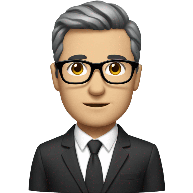 Lee Wetherington has Short black hair with gray on the sides, wearing black rectangular glasses and a suit emoji