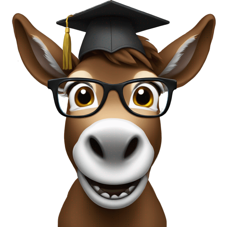 nerd brown donkey with 2 big tooth using glasses and mortarboard emoji