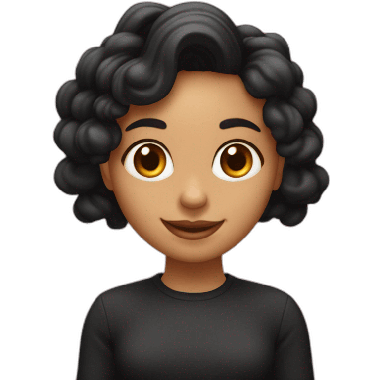 Una chica trigueña con pelo negro con ondas, sonriente con hoyuelos en las mejillas  emoji