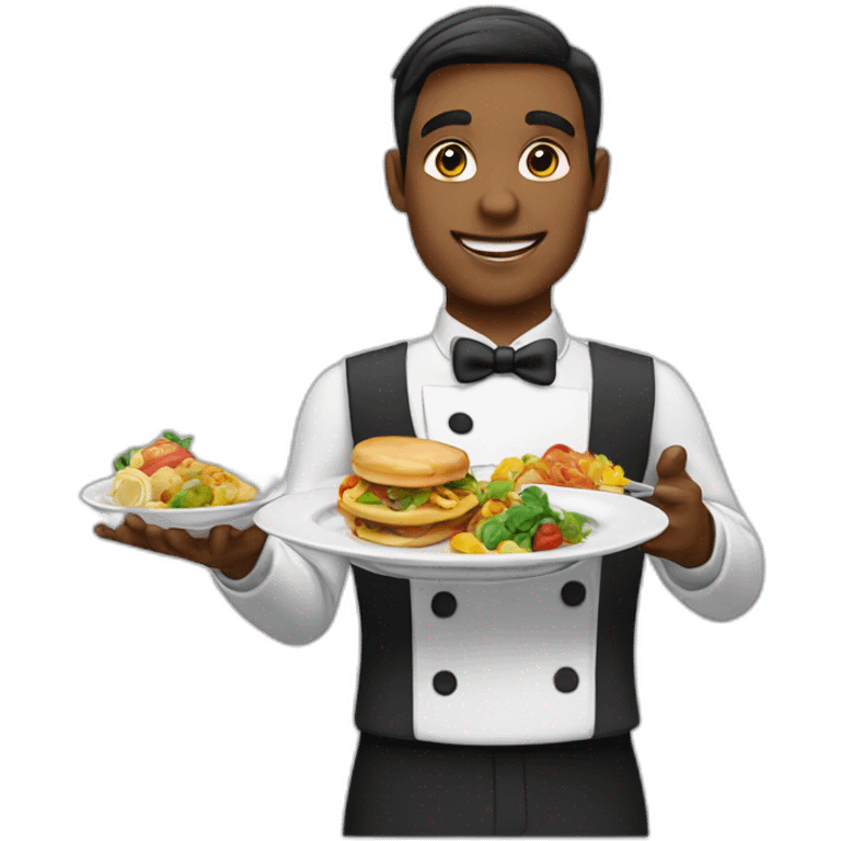 waiter showing plates of food emoji