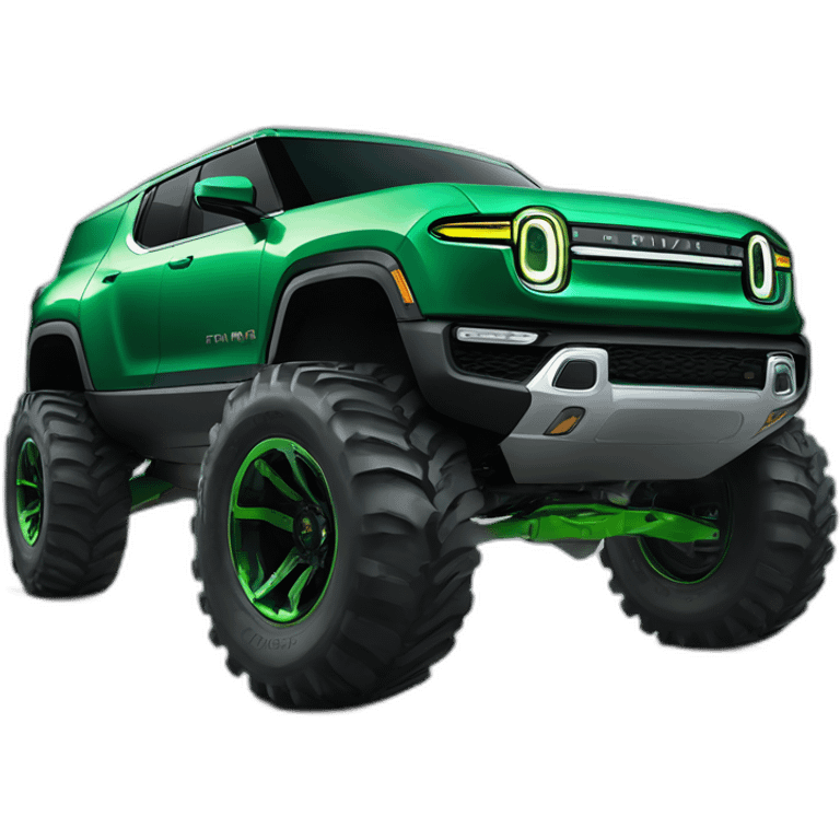 Rivian electric suv green as a monster truck emoji