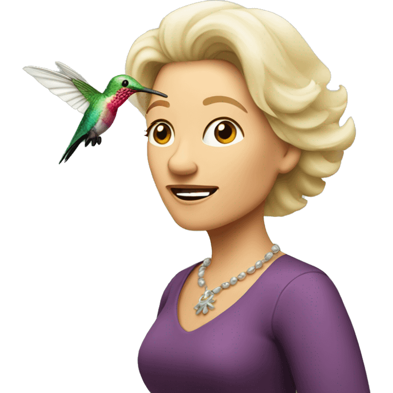 Older Blonde women with humming bird emoji