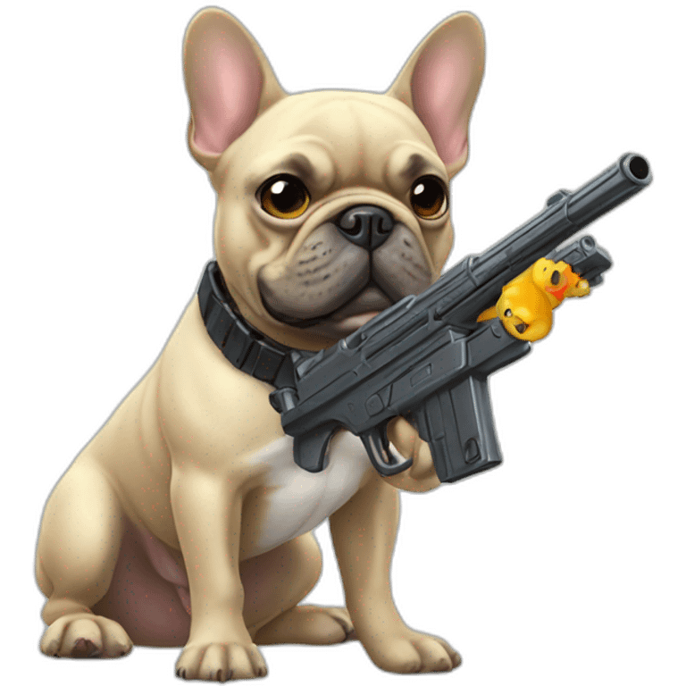 A French bulldog with a toy gun emoji