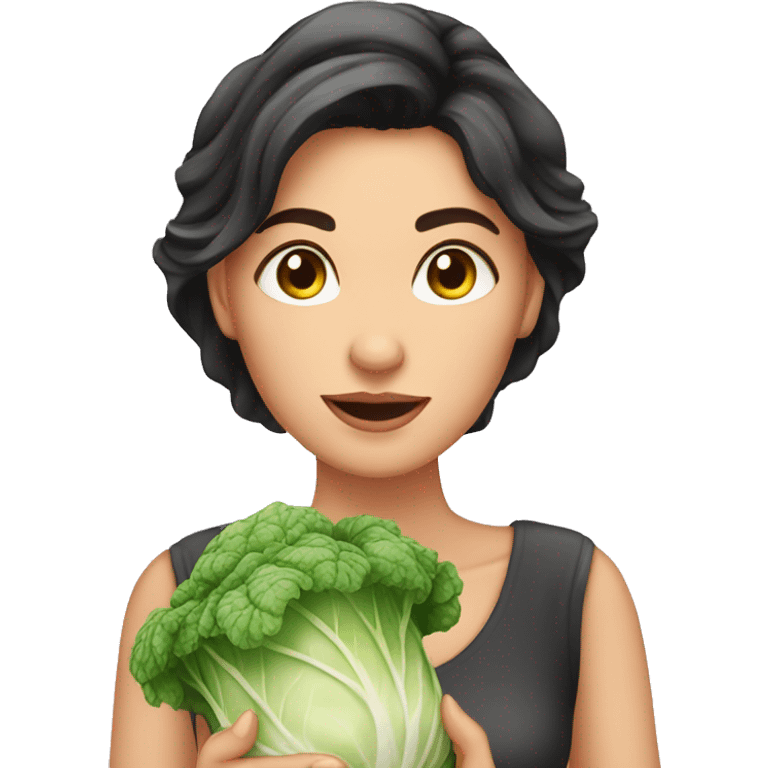 Beautiful woman with dark hair hold in hands a cabbage  emoji