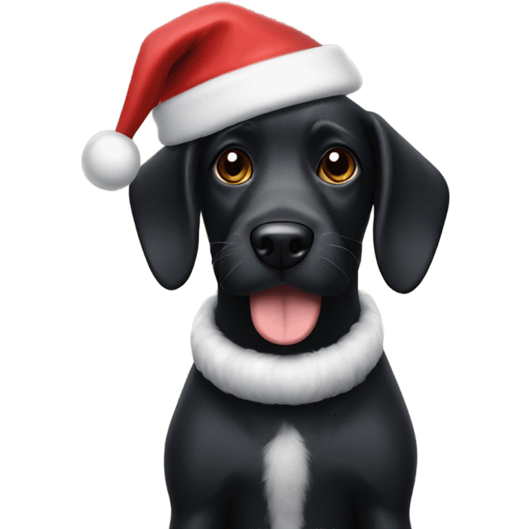 Black dog with 2 white toes and a Santa hat on  emoji