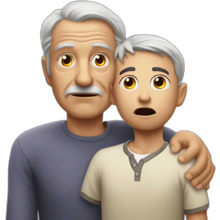 older man with hand on shoulder of scared child emoji