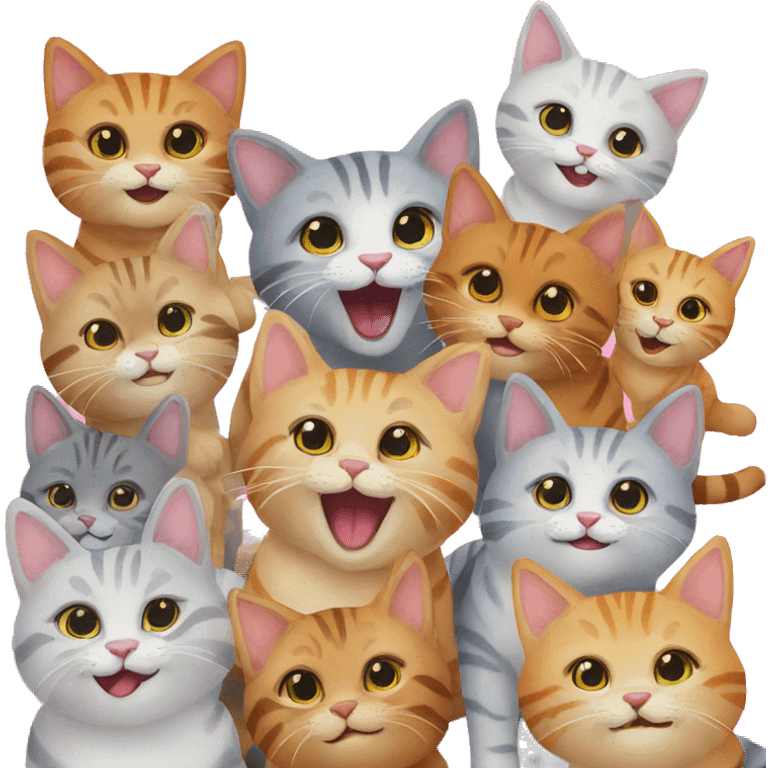 nine happy cats at a party emoji