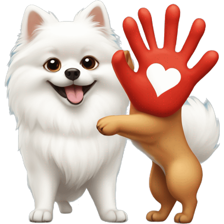 White Pomeranian and red Pomeranian  making high five emoji