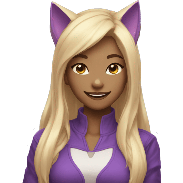 catgirl with blonde long haor, purple eyes, smiling emoji